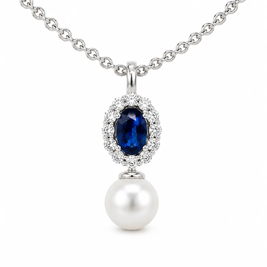 שרשרת זהב עם יהלומים ואבן חן ספיר Diana Oval Blueberry