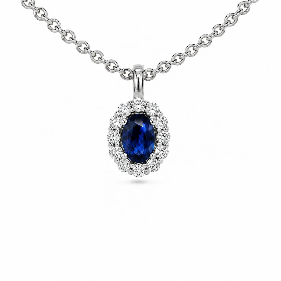 שרשרת זהב עם יהלומים ואבן חן ספיר Diana Oval Blueberry