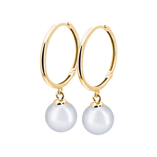 עגילי חישוק זהב עם פנינים