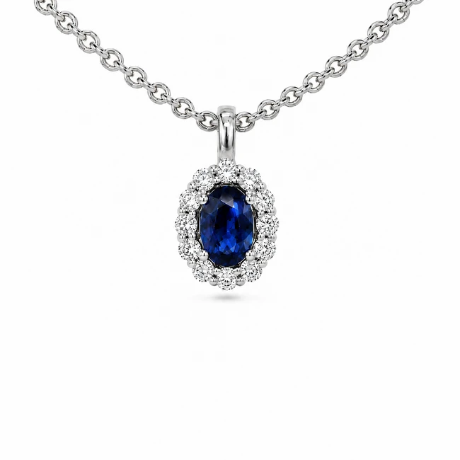 שרשרת זהב עם יהלומים ואבן חן ספיר Diana Oval Blueberry