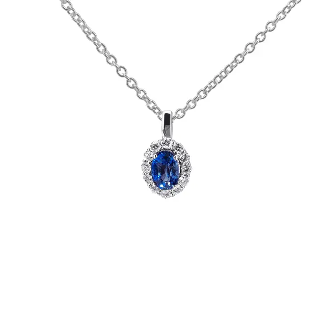 שרשרת זהב עם יהלומים ואבן חן ספיר Diana Oval Blueberry